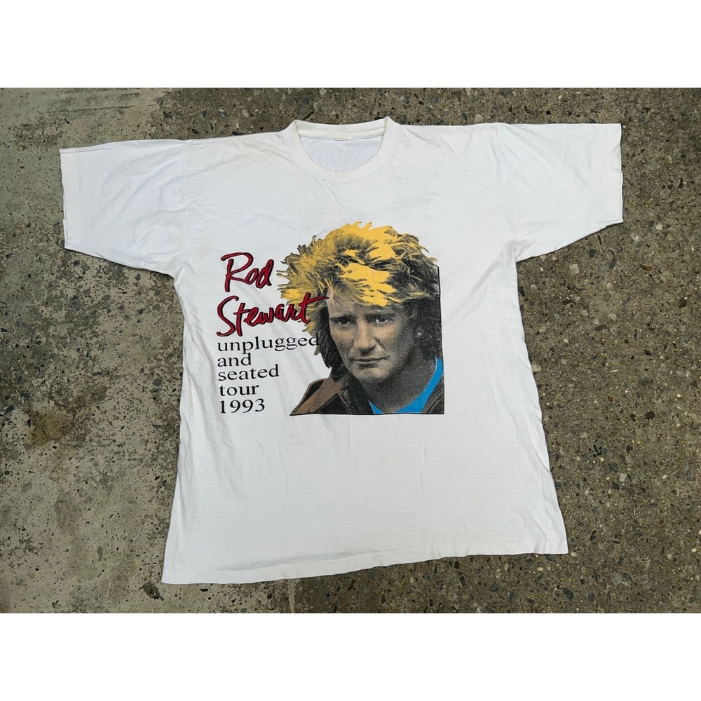 Vintage Rod Stewart 1993 Unplugged Tour Shirt White XL Single Stitch